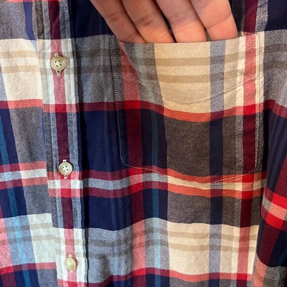 J.Crew Men’s Long Sleeve Oxford Button Down Shirt Size Large Blue Red Tan - Picture 3 of 8